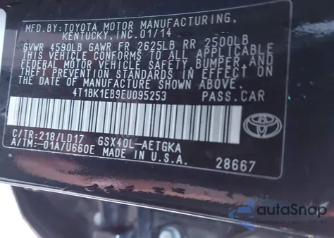 2014 Toyota Avalon Xle из США, поврежденный, VIN 4T1BK1EB9EU095253